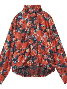 Kenzo Aquarelle Coral, Teal & Navy Abstract Button-Up Windbreaker Jacket
